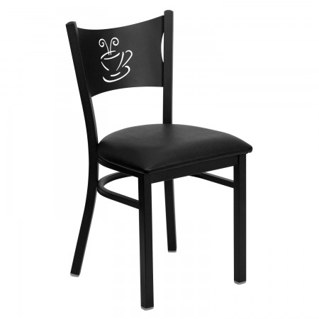 Flash Furniture XU-DG-60099-COF-BLKV-GG HERCULES Series Black Coffee Back Metal Restaurant Chair - Black Vinyl Seat