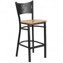 Flash Furniture XU-DG-60114-COF-BAR-NATW-GG HERCULES Black Coffee Back Metal Restaurant Barstool - Natural Wood Seat