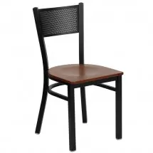 Flash Furniture XU-DG-60115-GRD-CHYW-GG HERCULES Series Black Grid Back Metal Restaurant Chair - Cherry Wood Seat