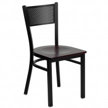 Flash Furniture XU-DG-60115-GRD-MAHW-GG HERCULES Series Black Grid Back Metal Restaurant Chair - Mahogany Wood Seat