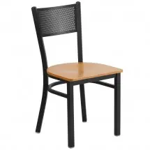 Flash Furniture XU-DG-60115-GRD-NATW-GG HERCULES Black Grid Back Metal Restaurant Chair - Natural Wood Seat
