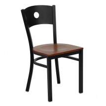 Flash Furniture XU-DG-60119-CIR-CHYW-GG HERCULES Series Black Circle Back Metal Restaurant Chair - Cherry Wood Seat