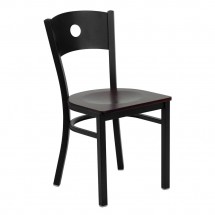 Flash Furniture XU-DG-60119-CIR-MAHW-GG HERCULES Series Black Circle Back Metal Restaurant Chair - Mahogany Wood Seat