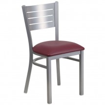 Flash Furniture XU-DG-60401-BURV-GG HERCULES Silver Slat Back Metal Restaurant Chair - Burgundy Vinyl Seat