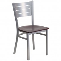 Flash Furniture XU-DG-60401-MAHW-GG HERCULES Silver Slat Back Metal Restaurant Chair - Mahogany Wood Seat