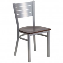 Flash Furniture XU-DG-60401-WALW-GG HERCULES Silver Slat Back Metal Restaurant Chair - Walnut Wood Seat