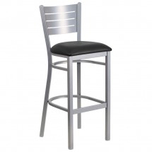 Flash Furniture XU-DG-60402-BAR-BLKV-GG HERCULES Silver Slat Back Metal Restaurant Barstool - Black Vinyl Seat