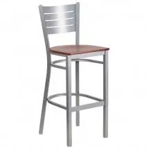 Flash Furniture XU-DG-60402-BAR-CHYW-GG HERCULES Silver Slat Back Metal Restaurant Barstool - Cherry Wood Seat