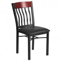 Flash Furniture XU-DG-60618-MAH-BLKV-GG Eclipse Vertical Back Black Metal and Mahogany Wood Restaurant Chair with Black Vinyl Seat