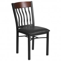Flash Furniture XU-DG-60618-WAL-BLKV-GG Eclipse Vertical Back Black Metal and Walnut Wood Restaurant Chair with Black Vinyl Seat