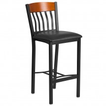 Flash Furniture XU-DG-60618B-CHY-BLKV-GG Eclipse Vertical Back Black Metal and Cherry Wood Restaurant Barstool with Black Vinyl Seat