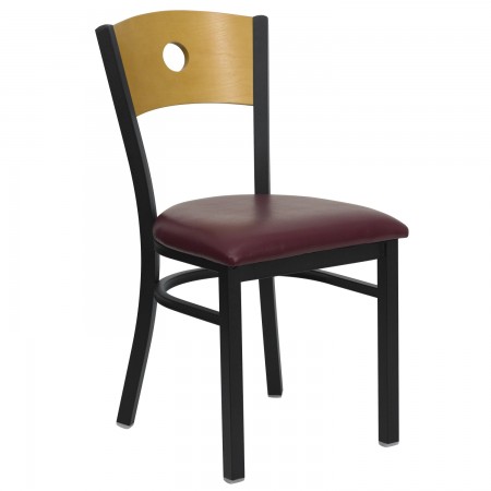 Flash Furniture XU-DG-6F2B-CIR-BURV-GG HERCULES Series Black Circle Back Metal Restaurant Chair - Natural Wood Back, Burgundy Vinyl Seat