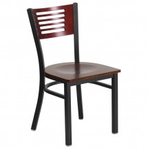 Flash Furniture XU-DG-6G5B-MAH-MTL-GG HERCULES Black Slat Back Metal Restaurant Chair - Mahogany Wood Back and Seat
