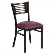 Flash Furniture XU-DG-6G5B-WAL-BURV-GG HERCULES Series Black Decorative Slat Back Metal Restaurant Chair with Walnut Wood Back and Burgundy Vinyl Seat