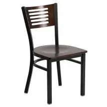 Flash Furniture XU-DG-6G5B-WAL-MTL-GG HERCULES Series Black Decorative Slat Back Metal Restaurant Chair with Walnut Wood Back and Seat