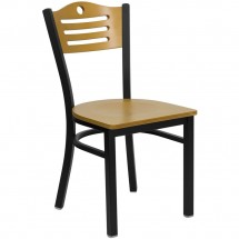 Flash Furniture XU-DG-6G7B-SLAT-NATW-GG HERCULES Series Black Slat Back Metal Restaurant Chair - Natural Wood Back and Seat