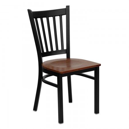 Flash Furniture XU-DG-6Q2B-VRT-CHYW-GG HERCULES Series Black Vertical Back Metal Restaurant Chair - Cherry Wood Seat