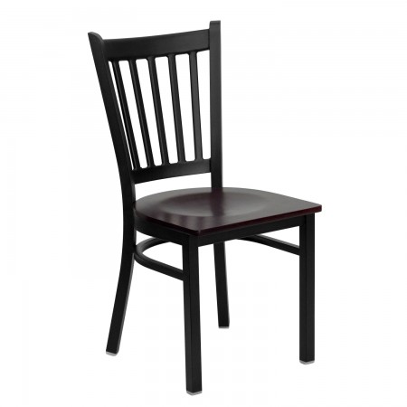 Flash Furniture XU-DG-6Q2B-VRT-MAHW-GG HERCULES Series Black Vertical Back Metal Restaurant Chair - Mahogany Wood Seat