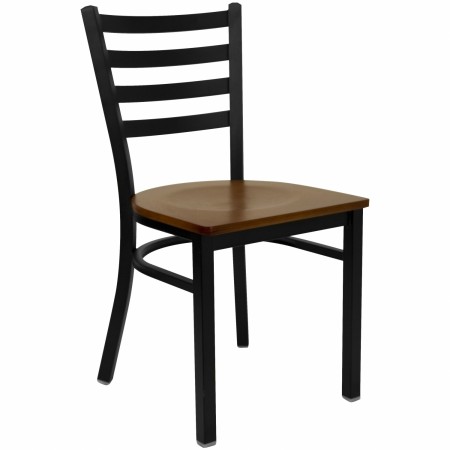 Flash Furniture XU-DG694BLAD-CHYW-GG HERCULES Series Black Ladder Back Metal Restaurant Chair - Cherry Wood Seat
