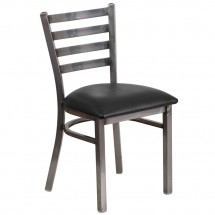 Flash Furniture XU-DG694BLAD-CLR-BLKV-GG HERCULES Clear Coated Ladder Back Metal Restaurant Chair - Black Vinyl Seat