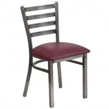 Flash Furniture XU-DG694BLAD-CLR-BURV-GG HERCULES Clear Coated Ladder Back Metal Restaurant Chair - Burgundy Vinyl Seat
