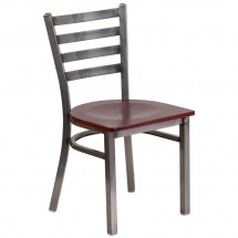 Flash Furniture XU-DG694BLAD-CLR-MAHW-GG HERCULES Clear Coated Ladder Back Metal Restaurant Chair - Mahogany Wood Seat