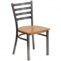 Flash Furniture XU-DG694BLAD-CLR-NATW-GG HERCULES Clear Coated Ladder Back Metal Restaurant Chair - Natural Wood Seat