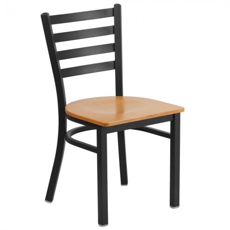 Flash Furniture XU-DG694BLAD-NATW-GG HERCULES Black Ladder Back Metal Restaurant Chair - Natural Wood Seat