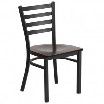 Flash Furniture XU-DG694BLAD-WALW-GG HERCULES Black Ladder Back Metal Restaurant Chair - Walnut Wood Seat