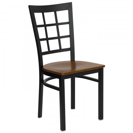 Flash Furniture XU-DG6Q3BWIN-CHYW-GG HERCULES Series Black Window Back Metal Restaurant Chair - Cherry Wood Seat