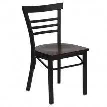 Flash Furniture XU-DG6Q6B1LAD-MAHW-GG HERCULES Series Black Ladder Back Metal Restaurant Chair - Mahogany Wood Seat