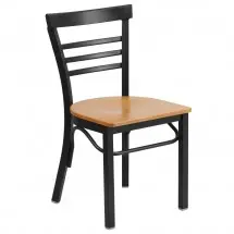 Flash Furniture XU-DG6Q6B1LAD-NATW-GG HERCULES Black Ladder Back Metal Restaurant Chair - Natural Wood Seat