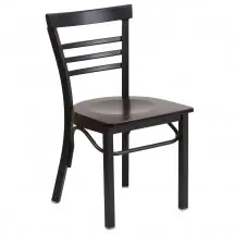 Flash Furniture XU-DG6Q6B1LAD-WALW-GG HERCULES Black Ladder Back Metal Restaurant Chair - Walnut Wood Seat