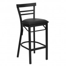 Flash Furniture XU-DG6R9BLAD-BAR-BLKV-GG HERCULES Series Black Ladder Back Metal Restaurant Bar Stool - Black Vinyl Seat