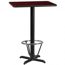 Flash Furniture XU-MAHTB-2430-T2222B-3CFR-GG 24&quot; x 30&quot; Rectangular Mahogany Laminate Table Top with 22&quot; x 22&quot; Bar Height Table Base and Foot Ring