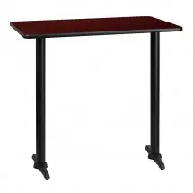 Flash Furniture XU-MAHTB-3042-T0522B-GG 30&quot; x 42&quot; Rectangular Mahogany Laminate Table Top with 5&quot; x 22&quot; Bar Height Table Bases