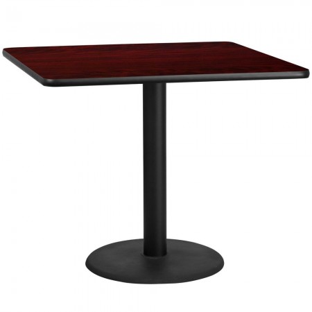 Flash Furniture XU-MAHTB-4242-TR24-GG 42" Square Mahogany Laminate Table Top with 24" Round Table Height Base