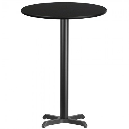 Flash Furniture XU-RD-30-BLKTB-T2222B-GG 30" Round Black Laminate Table Top with 22" x 22" Bar Height Table Base