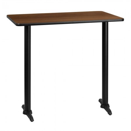 Flash Furniture XU-WALTB-3042-T0522B-GG 30" x 42" Rectangular Walnut Laminate Table Top with 5" x 22" Bar Height Table Bases