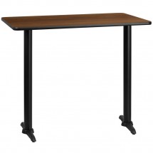 Flash Furniture XU-WALTB-3048-T0522B-GG 30&quot; x 48&quot; Rectangular Walnut Laminate Table Top with 5&quot; x 22&quot; Bar Height Table Bases