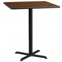 Flash Furniture XU-WALTB-3636-T3030B-GG 36&quot; Square Walnut Laminate Table Top with 30&quot; x 30&quot; Bar Height Table Base