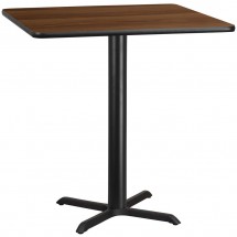 Flash Furniture XU-WALTB-4242-T3333B-GG 42&quot; Square Walnut Laminate Table Top with 33&quot; x 33&quot; Bar Height Table Base