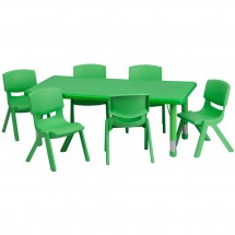 Flash Furniture YU-YCX-0013-2-RECT-TBL-GREEN-E-GG Adjustable Rectangular Green Plastic Activity Table Set with 6 School Stack Chairs