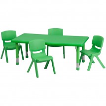 Flash Furniture YU-YCX-0013-2-RECT-TBL-GREEN-R-GG Adjustable Rectangular Green Plastic Activity Table Set with 4 School Stack Chairs