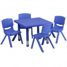 Flash Furniture YU-YCX-0023-2-SQR-TBL-BLUE-E-GG Square Adjustable Blue Plastic Activity Table Set with 4 School Stack Chairs 24&quot;