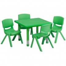 Flash Furniture YU-YCX-0023-2-SQR-TBL-GREEN-E-GG Square Adjustable Green Plastic Activity Table Set with 4 School Stack Chairs 24&quot;