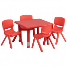 Flash Furniture YU-YCX-0023-2-SQR-TBL-RED-E-GG Square Adjustable Red Plastic Activity Table Set with 4 School Stack Chairs 24&quot;