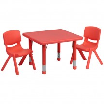 Flash Furniture YU-YCX-0023-2-SQR-TBL-RED-R-GG Square Adjustable Red Plastic Activity Table Set 24&quot; with 2 School Stack Chairs