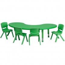 Flash Furniture YU-YCX-0043-2-MOON-TBL-GREEN-E-GG Adjustable Half-Moon Green Plastic Activity Table Set with 4 School Stack Chairs, 35&quot; x 65&quot;