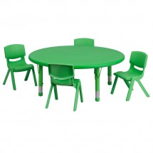 Flash Furniture YU-YCX-0053-2-ROUND-TBL-GREEN-E-GG Round Adjustable Green Plastic Activity Table Set 45&quot; with 4 School Stack Chairs